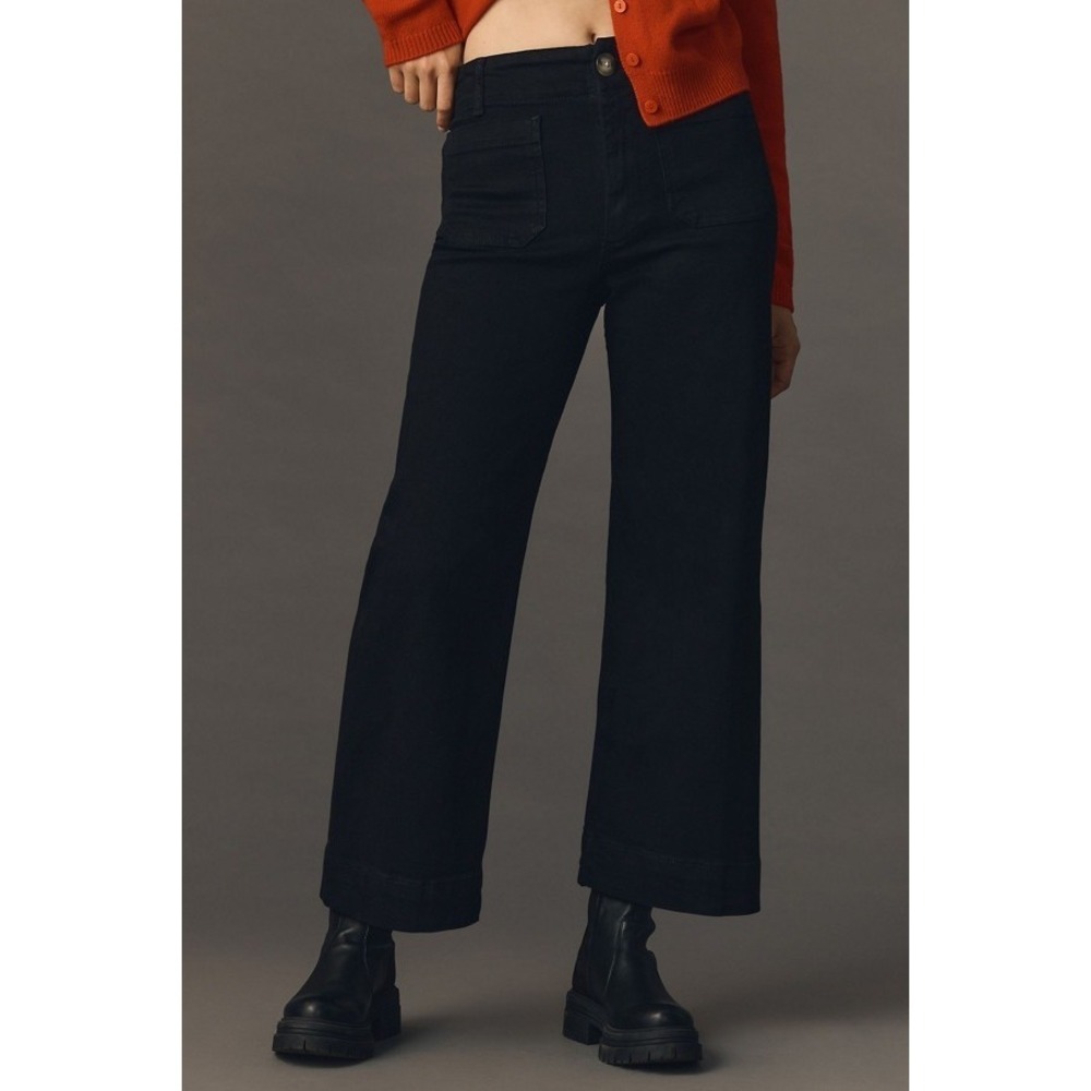 Maeve The Colette Cropped Jean Women's 27 Black Stretch Denim High Rise Wide Leg